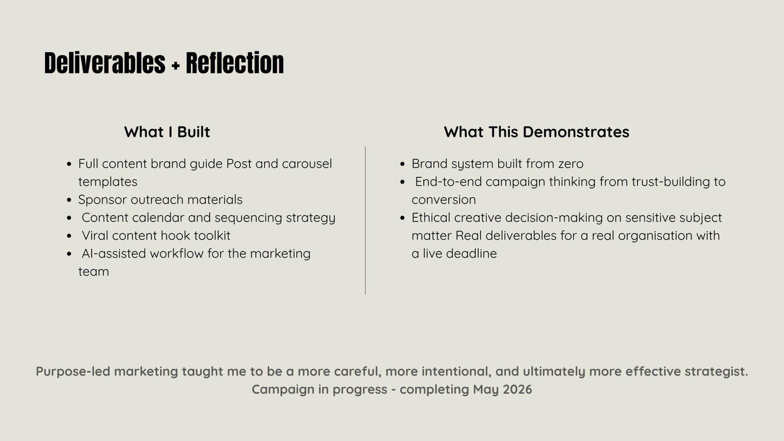 Deliverables and reflection