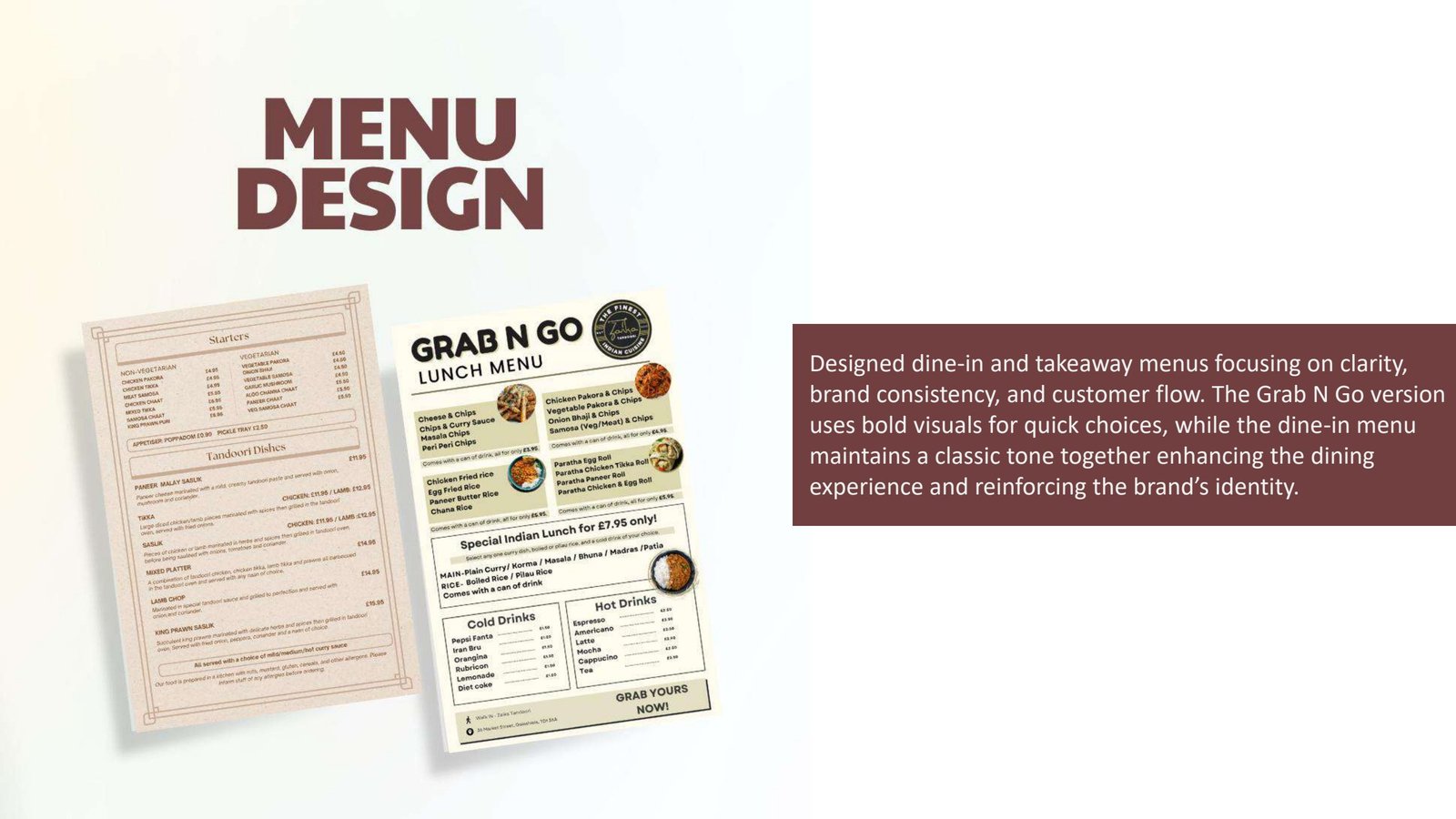 Zaika Tandoori dine-in and Grab N Go menu design