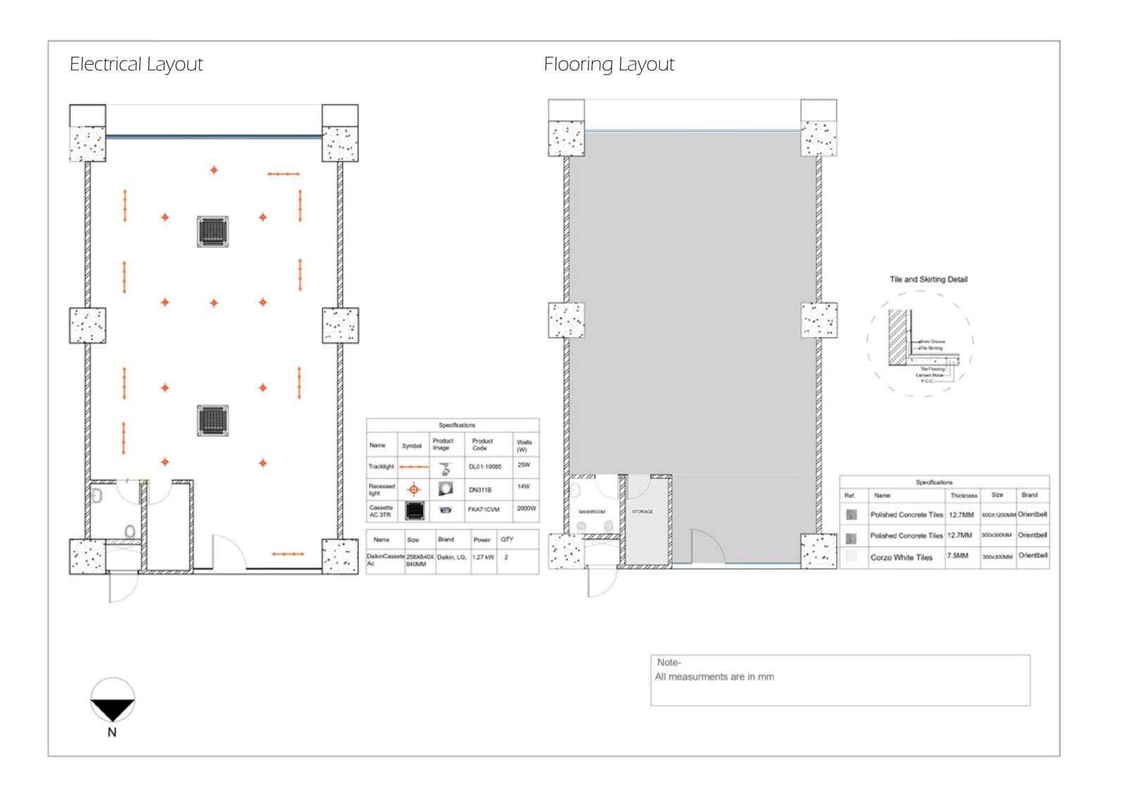 Electrical and flooring layout plans